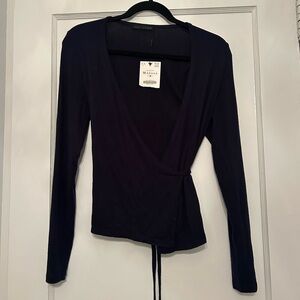 Zara Navy Long Sleeve Wrap Sweater